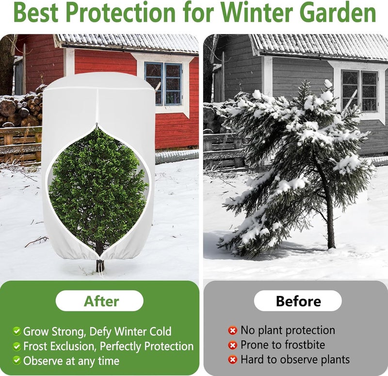ANGAR 2 Pack Rounded Top Plant Covers Freeze Protection for Winter, Plant Covers for Winter, 47" X 72" Tree Frost Protection Blankets Outdoor With Zipper/Drawstring, for Shrub Bush Fruit Tree Potte(White) - Image 4